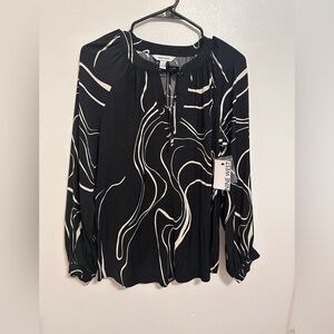 Nine West Black and Cream Swirl Blouse